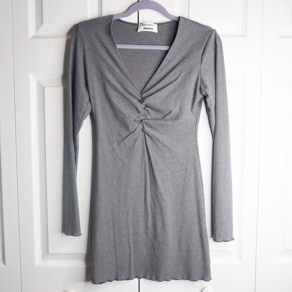 Reformation Jeans Jennie Smoke Grey Long Sleeve Mini Dress Women's Size Medium M - Picture 1 of 8